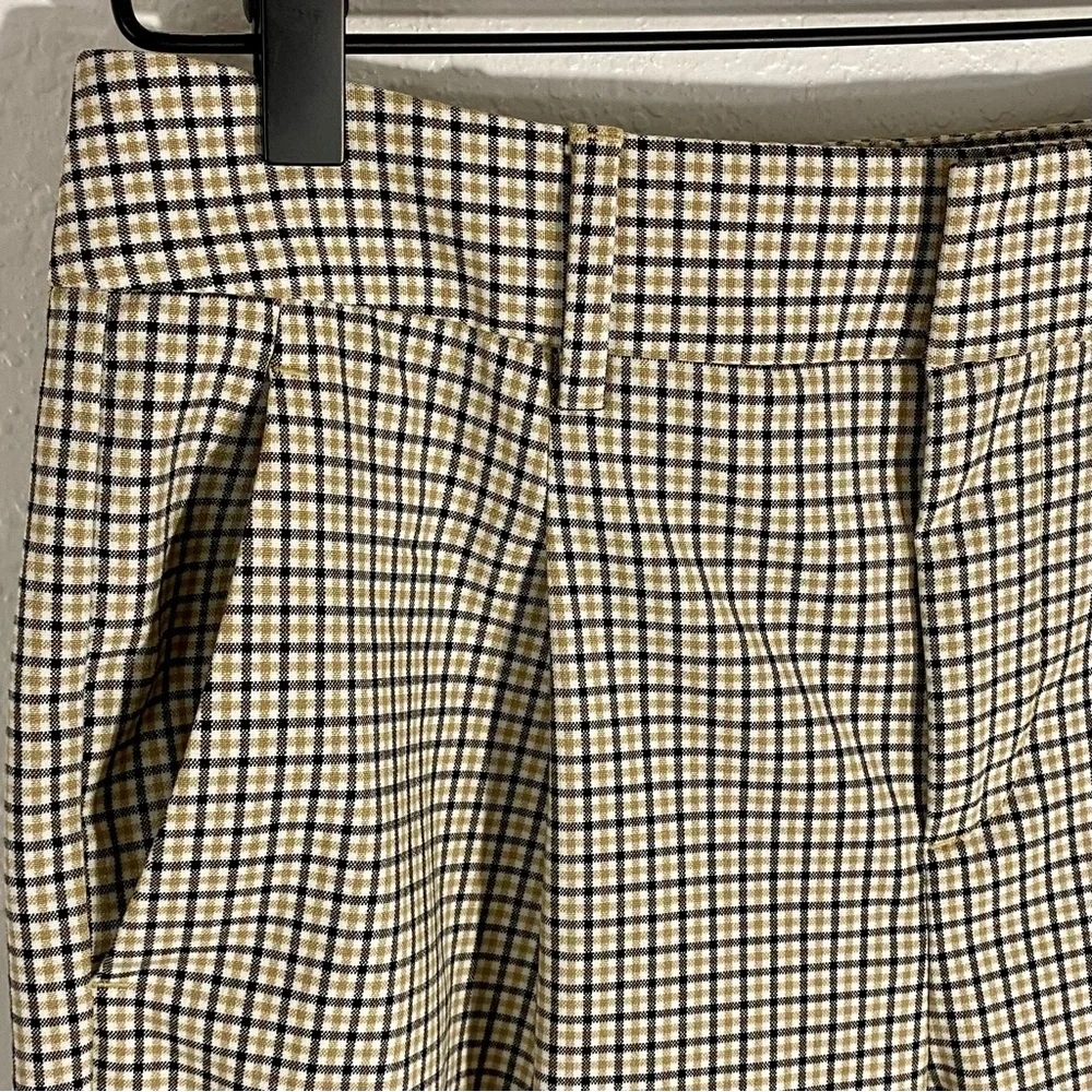 Banana Republic Plaid Cropped & Cuffed Trousers Women’s Size 4 White Black Tan